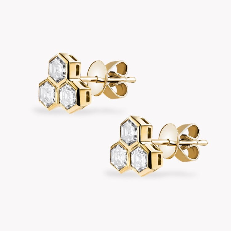 Honeycomb 1.85ct Diamond Trilogy Earrings Hexagonal Cut, Rubover Set_2