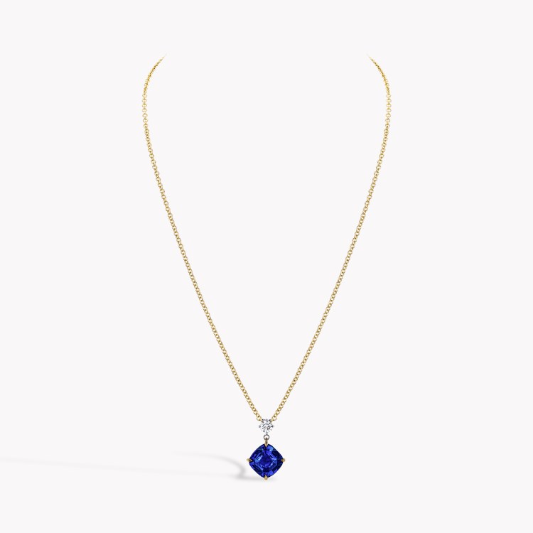 Madagascan 3.20ct Sapphire and Diamond Drop Pendant Cushion modern cut, Claw set_2