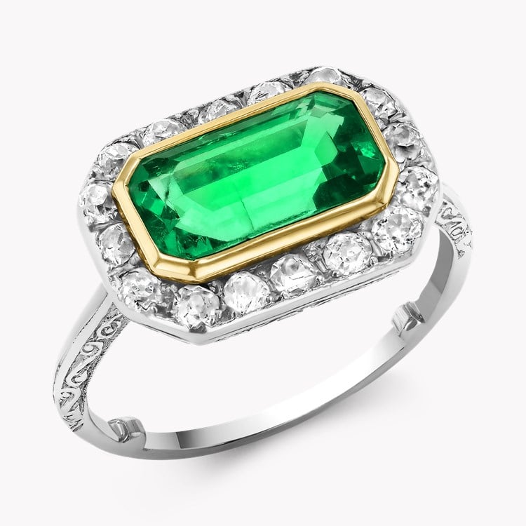 Edwardian 1.90ct Colombian Emerald and Diamond Cluster Ring Octagon Cut, Rubover Set_1