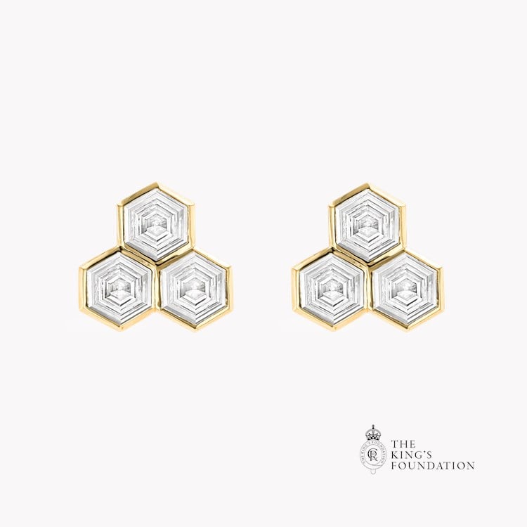 Honeycomb 1.85ct Diamond Trilogy Earrings Hexagonal Cut, Rubover Set_1