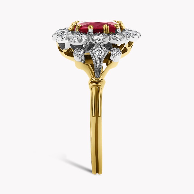 Edwardian Inspired Cushion Cut 1.17ct Ruby and Diamond Cluster Ring Cushion & Brilliant Cut, Claw Set_4