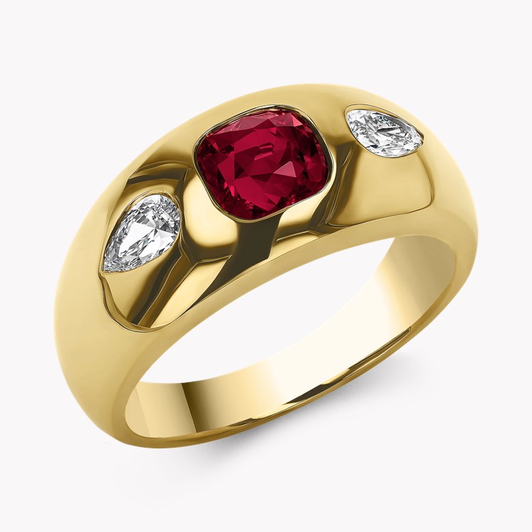 Stellar 1.29ct Burmese Ruby and Diamond Bombé Ring in 18ct Yellow Gold