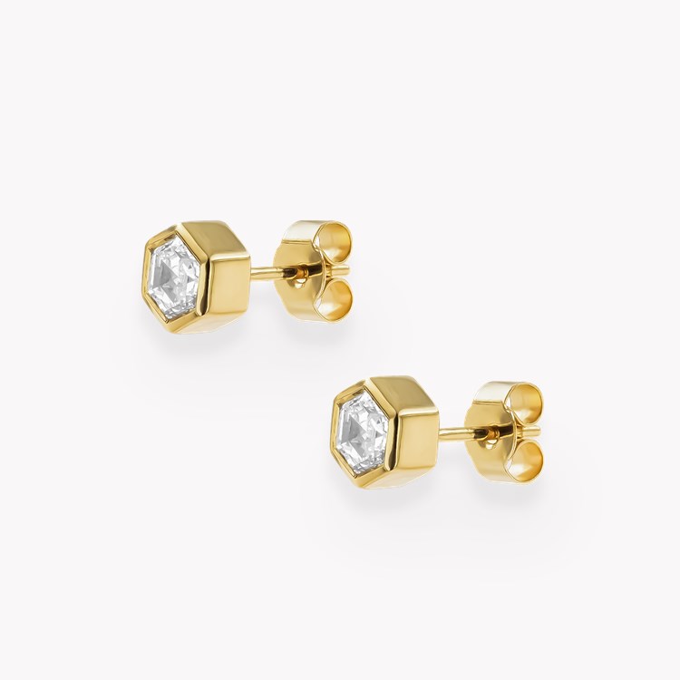 Honeycomb Diamond Solitaire Earrings Hexagonal Cut, Rubover Set_2