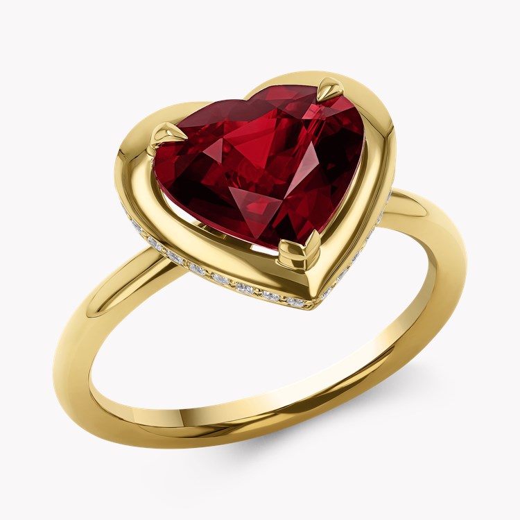 Skimming Stone 3.01ct Heartshape Mozambique Ruby and Diamond Ring Heartshape, Claw set_1