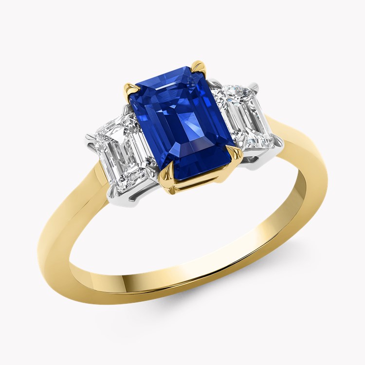 Octagonal Step Cut 1.64ct Sapphire and Diamond Three Stone Ring Octagonal Step & Emerald Cut, Claw Set_1