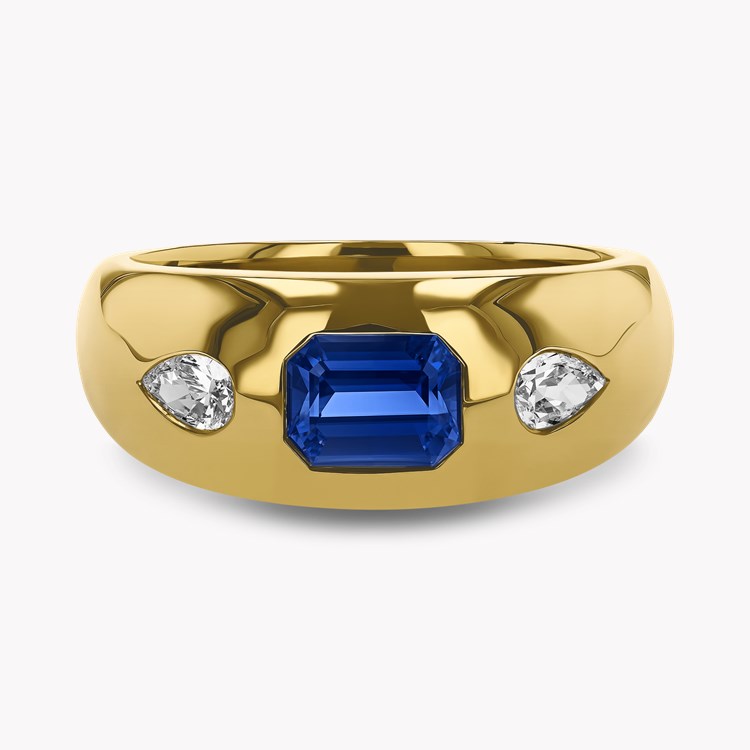 Stellar 1.29ct Sapphire and Diamond Bombé Ring Emerald Cut, Rubover Set_2