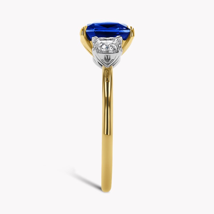 Madagascan 3.06ct Sapphire and Diamond Three Stone Ring Cushion Modern Cut, Rubover Set_4