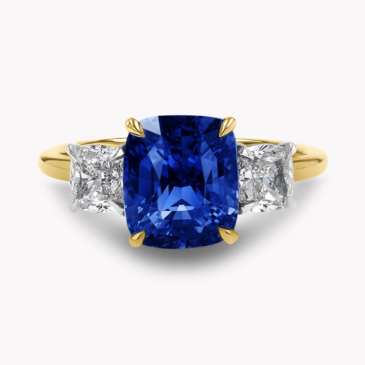 Madagascan 3.06ct Sapphire and Diamond Three Stone Ring Cushion Modern Cut, Rubover Set_2