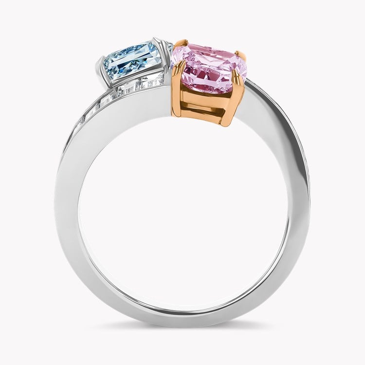 Masterpiece 2.65ct Pink and Blue Diamond Toi et Moi Ring Radiant and Cushion Cut, Claw Set_3