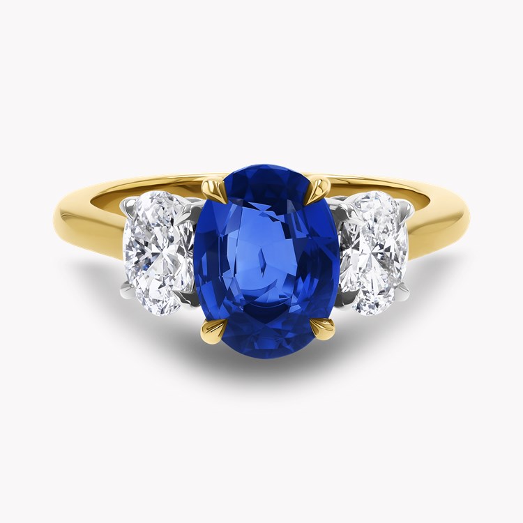 Oval Cut 2.56ct Sapphire and Diamond Three Stone Ring Oval Cut, Claw Set_2