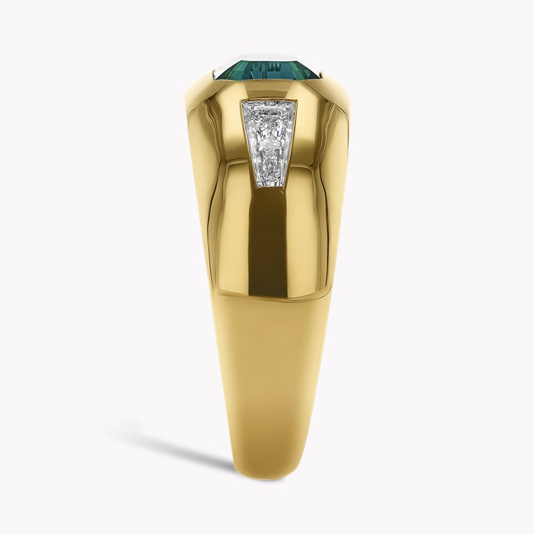 Stellar 2.71ct Namibian Indicolite Tourmaline and Diamond Bombe Ring Emerald & Tapered Baguette Cut, Rubover Set_4