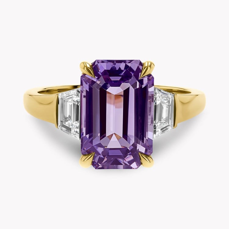 Masterpiece 4.52ct Sri Lankan Violet Sapphire and Diamond Three Stone Ring Octagon Cut, Claw Set_2