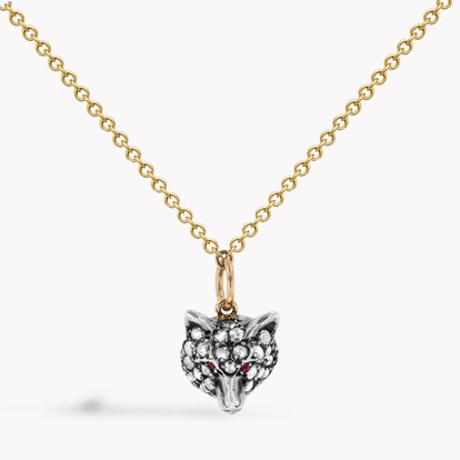 Edwardian Rose Cut Diamond Fox Mask Pendant in 18ct White Gold