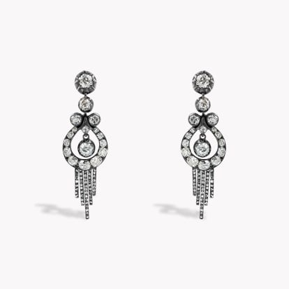 Victorian 6.06cts Diamond Drop Fringe Earrings in Silver and 18ct Yellow Gold