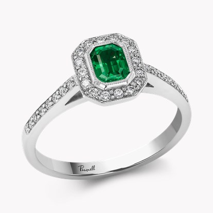 Octagonal Cut Emerald Ring 0.44ct in 18ct White Gold