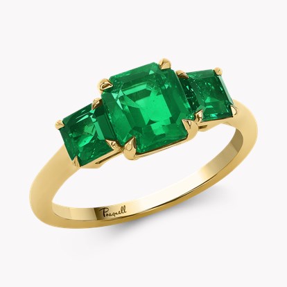 Emerald Cut 2.48ct Zambian Emerald Three Stone Ring in 18ct Yellow Gold