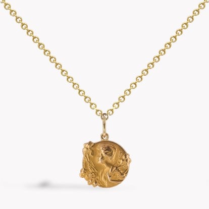 Art Nouveau French Gold Medallion Pendant in 18ct Yellow Gold 