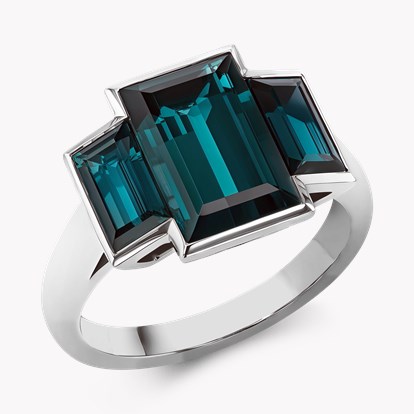 Kingdom Three Stone Indicolite Tourmaline Ring 7.01ct in Platinum