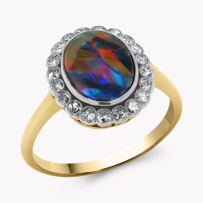 Edwardian Opal and Diamond Cluster Ring in 18ct Yellow Gold