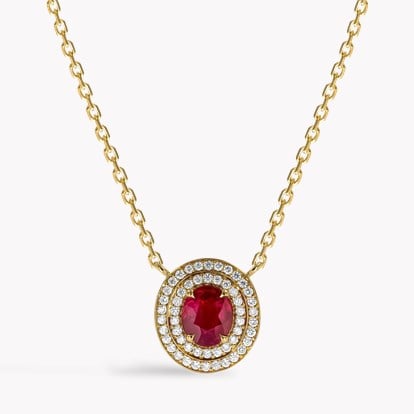 Oval Cut 1.10ct Ruby and Diamond Pendant in 18ct Yellow Gold