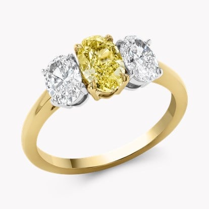 Oval Cut 1.01ct Kimberley Fancy Intense Yellow Diamond Three Stone Ring  in 18ct Yellow Gold