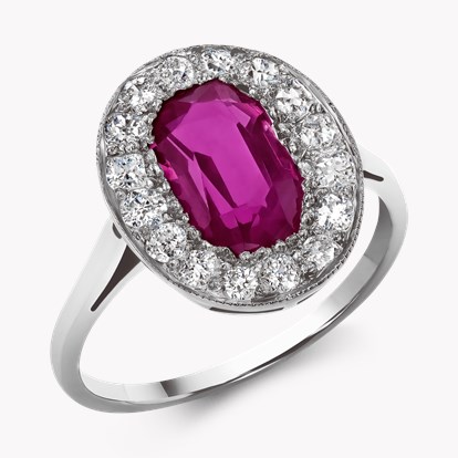 Edwardian 1.80ct Burmese Ruby and Diamond Cluster Ring in Platinum