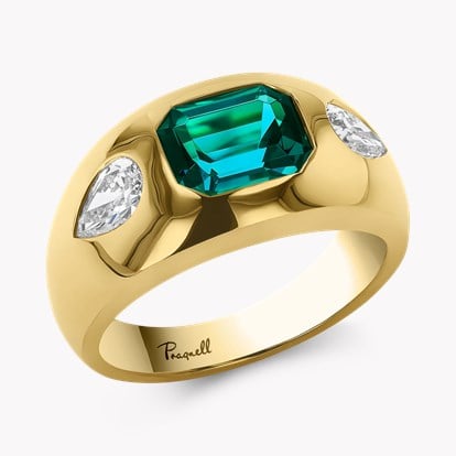 Stellar 1.68ct Namibian Indicolite Tourmaline and Diamond Bombé Ring in 18ct Yellow Gold