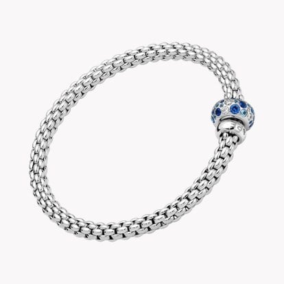 Fope Solo Flex'It Diamond and Blue Sapphire Bracelet 0.28ct in 18ct White Gold