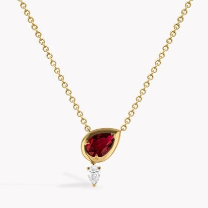 Skimming Stone 1.01ct Ruby and Diamond Pendant in 18ct Yellow Gold 