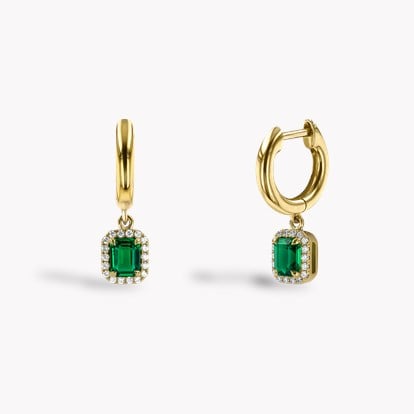 Octagonal Cut 1.05ct Emerald and Diamond Drop Earrings in 18ct Yellow Gold