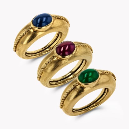 1960s Emerald, Ruby and Sapphire Trio of Rings in 18ct Yellow Gold