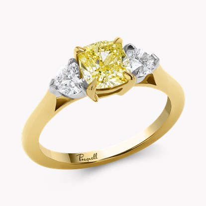 Venus Setting 1.21ct Fancy Yellow Diamond Three Stone Ring in 18ct Yellow Gold and Platinum