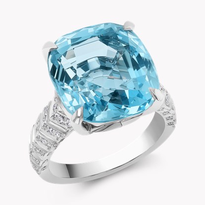 Lukusuzi 12.70ct Aquamarine and Diamond Ring in Platinum