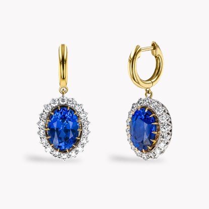 Oval Cut Sri Lankan Sapphire and Diamond Earrings in 18ct White and Yellow Gold