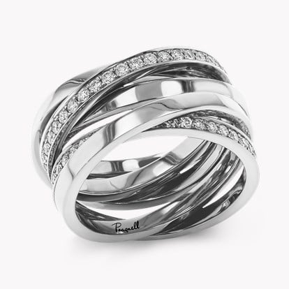 Trilogy Multi-Row Diamond Ring - 12mm Width 1.17ct in 18ct White Gold