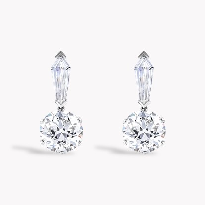 Round Brilliant Cut Diamond Drop Earrings in Platinum