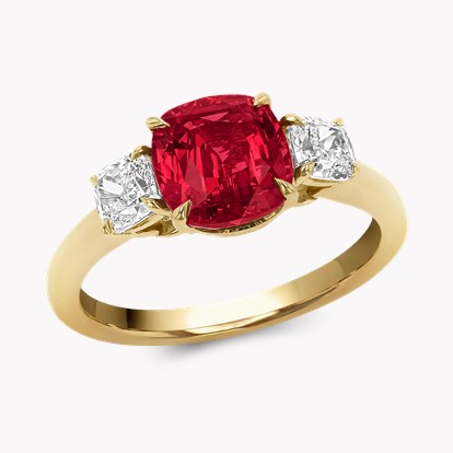 Classic 3.00ct Ruby and Diamond Three Stone Ring in 18ct Yellow Gold