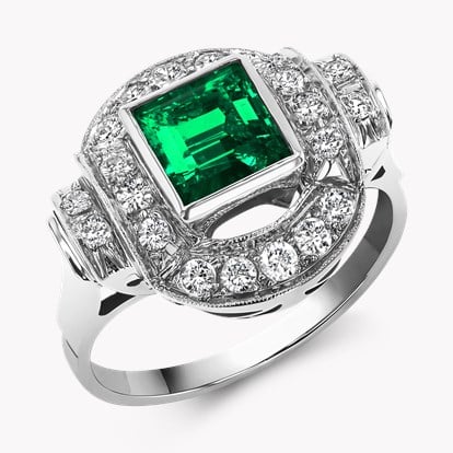 Art Deco Emerald and Diamond Cocktail Ring 1.80ct in 15ct White Gold