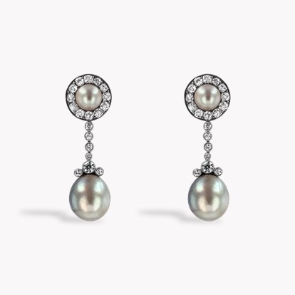 Belle Epoque Natural Pearl and Diamond Drop Earrings in Silver and Gold