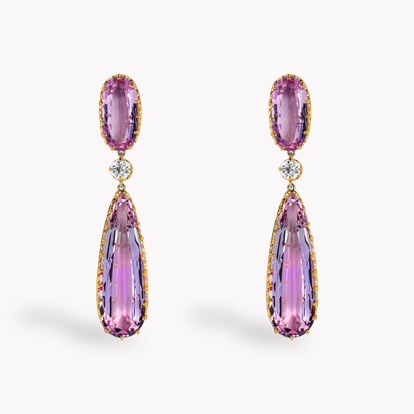 Victorian Pear Shaped Pink Topaz and Diamond Drop Earrings in 18ct Yellow Gold