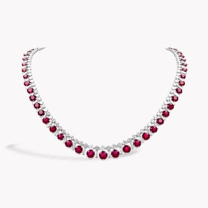 Masterpiece Brilliant Cut 39.04ct Burma Ruby and Diamond Necklace in Platinum