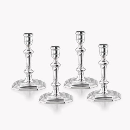 Silver George I Set of Four Candlesticks D. Green, 1721