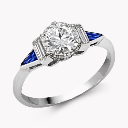 Art Deco 1.00ct Sapphire and Diamond Five Stone Ring in Platinum