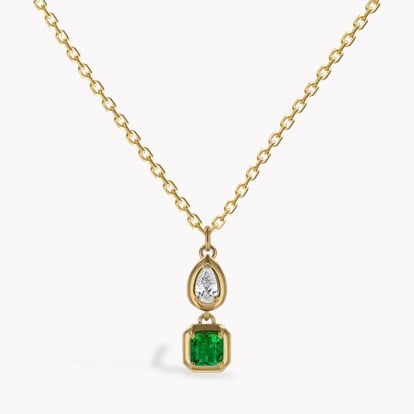 Skimming Stone 1.24ct Colombian Emerald and Diamond Pendant in 18ct Yellow Gold