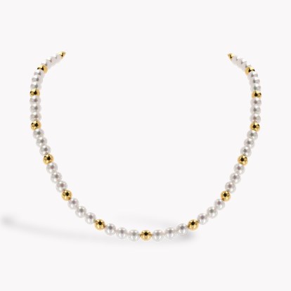 Akoya Pearl and Gold Bead Necklace in 18ct Yellow Gold