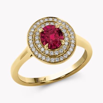 Oval Cut 1.08ct Ruby and Diamond Target Ring in 18ct Yellow Gold