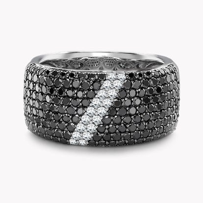 Wide White and Black Diamond Midnight Dress Ring in 18ct White Gold