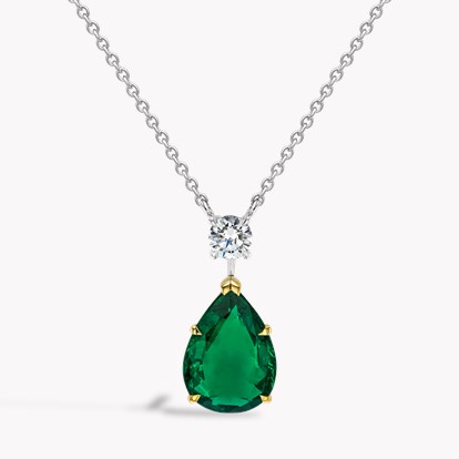 Pearshape 3.96ct Emerald and Diamond Drop Pendant in 18ct Yellow and White Gold