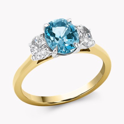 Lukusuzi 1.28ct Aquamarine and Diamond Three Stone Ring in 18ct Yellow Gold