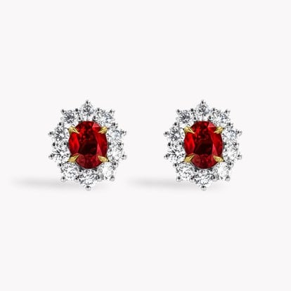 Oval Cut Ruby and Diamond Cluster Earrings in 18ct White Gold